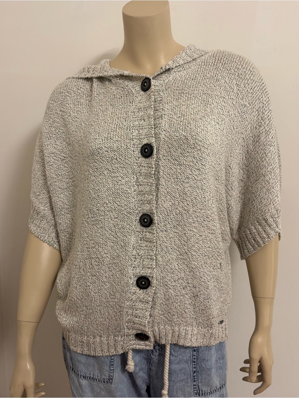Garage Light Gray Short-Sleeve Button Hoodie Sweater One Size